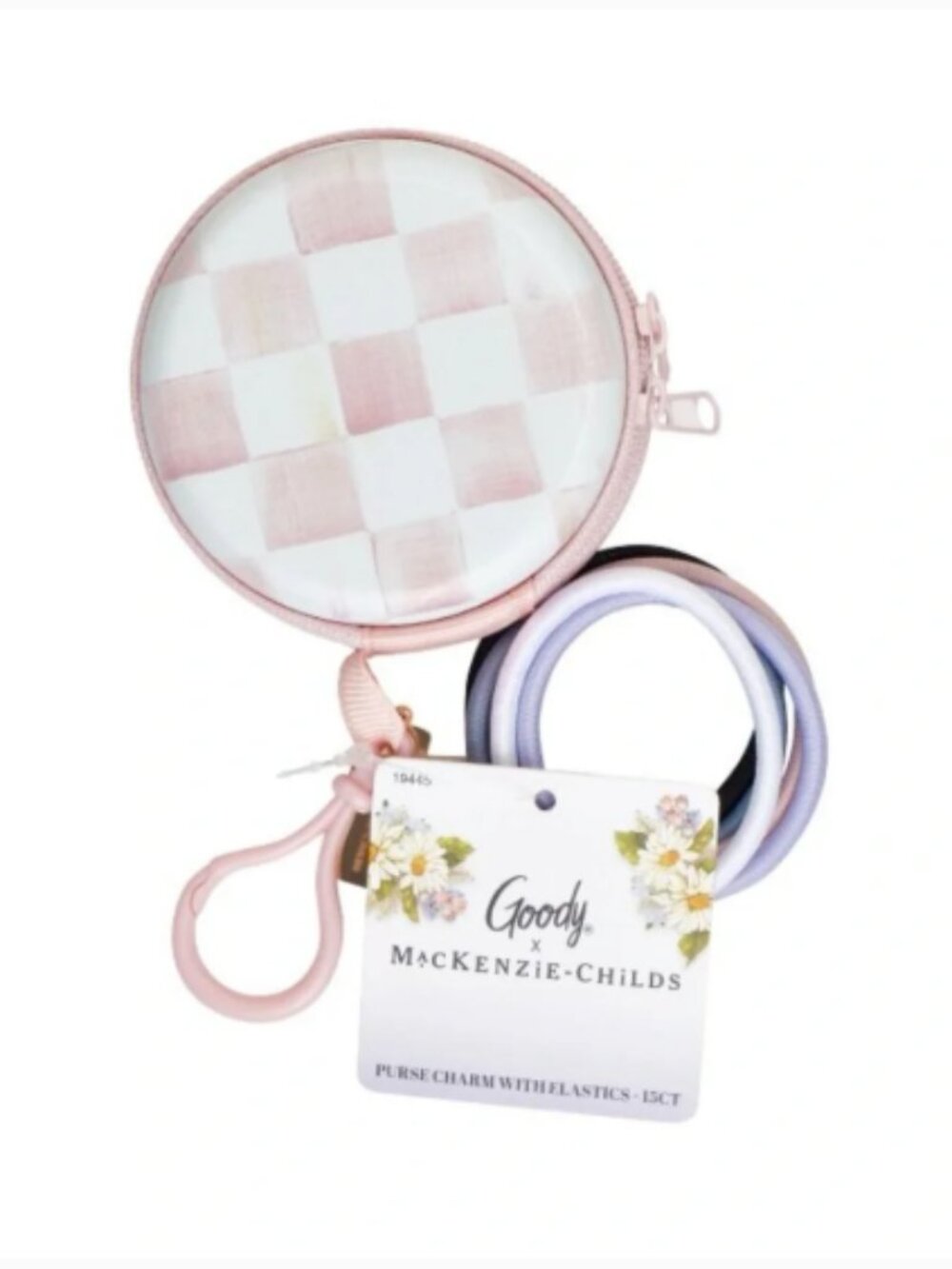 Goody x MacKenzie Childs Pouch Rosy Check Purse Charm 15ct Elastic Hair Ties